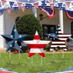 Pickmesh 3 Pcs Metal 4th of July Yard Signs 27.8'' H Barn Garden Stakes Star Outdoor Waterproof Patriotic USA Flag Lawn Signs for Memorial Day Independence Day Patio Walkway Pathway Decorations