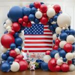 Red White Blue Balloons Arch Kit, Double Stuffed Dark Ruby Red Navy Blue Ivory White Balloons Garland for Patriotic Baseball Graduation Nautical Birthday Party Independence Day Decoration
