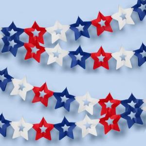 xo, Fetti Red, White + Blue Paper Star Banner | Set of 2, 10ft | 4th of July Banner, USA Decorations, America Party Backdrop, Patriotic Photo Booth Supplies