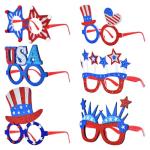 Wobeny 6 Pcs 4th of July Glasses Party Decor, Glitter Party Sunglasses Frames Novelty Costume Eyeglasses Photo Props for Adults, Independence Day Decorations Fun Holiday Party Favors, Memorial Day