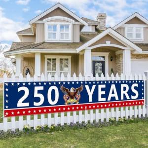Probsin Large 250 Anniversary USA Banner 120" x 20" 250 Years America Eagle Flag 1776-2026 Patriotic Party Supplies Home Decorations for Outdoor, Indoor, Yard, Garden, Porch, Lawn