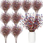 Cindeer 10 Pcs Memorial Day Decorations Berry Stem Picks Patriotic 4th of July Artificial White Blue Red Picks Independence Day Berry Stem Spray Fruit Floral Bunch for Home Festival Office Decorations