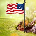 Black Flag Poles for Outside - 8.5FT Metal Outdoor Yard Flag Pole Holder with 2 Prongs Base - 3x5FT American Flag with Pole