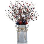 Frienda 3 Pcs 4th of July Patriotic Berry Table Artificial Tree with 1 Pcs Base, 250th Independence Day Anniversary Berry and Star Table Tree Red White Blue Branches Decor for Farmhouse Centerpiece