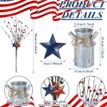 Frienda 3 Pcs 4th of July Patriotic Berry Table Artificial Tree with 1 Pcs Base, 250th Independence Day Anniversary Berry and Star Table Tree Red White Blue Branches Decor for Farmhouse Centerpiece