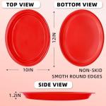 BONSINY 50 Count Red Plates Disposable Heavy Duty 10" x 12" Oval Red Plastic Plates for Birthday Picnic BBQ Graduation Party