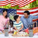 Frienda 3 Pcs 4th of July Patriotic Berry Table Artificial Tree with 1 Pcs Base, 250th Independence Day Anniversary Berry and Star Table Tree Red White Blue Branches Decor for Farmhouse Centerpiece