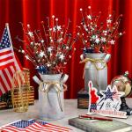 Frienda 3 Pcs 4th of July Patriotic Berry Table Artificial Tree with 1 Pcs Base, 250th Independence Day Anniversary Berry and Star Table Tree Red White Blue Branches Decor for Farmhouse Centerpiece
