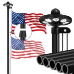 GHOSOONE 20FT 12 Gauge Heavy Duty Flag Pole Kit with Solar Light,Ground Flag Pole for Outside House Extra Thick Aluminum Flagpoles with 136 Led Light & 3x5 American Flag,110MPH Wind Tested,Black
