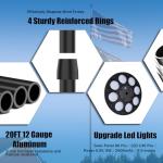 GHOSOONE 20FT 12 Gauge Heavy Duty Flag Pole Kit with Solar Light,Ground Flag Pole for Outside House Extra Thick Aluminum Flagpoles with 136 Led Light & 3x5 American Flag,110MPH Wind Tested,Black