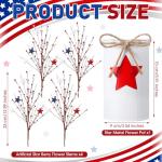 SiliFine 4th of July Table Centerpiece Decoration Patriotic Artificial Flower Stems Star Shaped Berry Picks with Metal Vase Pot for Independence Day Memorial Day Office Home(White and Red)