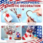 SiliFine 4th of July Table Centerpiece Decoration Patriotic Artificial Flower Stems Star Shaped Berry Picks with Metal Vase Pot for Independence Day Memorial Day Office Home(White and Red)