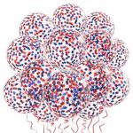 VHUWE 25 Pcs Blue Red Star Confetti Balloons, 12 Inch Clear Latex Balloon with Confetti Inside for 4th of July Decorations Birthday Party Baby Shower Graduation Engagement Decorations Supplies