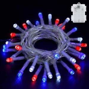 cshare Red White and Blue Lights Battery Operated, 4th of July Lights with Timer Outdoor Waterproof 9.8ft 30 LED for 4th of July Independence Day Decorations Garland Party Garden