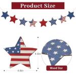 4th of July Patriotic Garland Decorations, Rustic Wooden Star Red White and Blue Garland Decor, Retro 4th of July Banner for Fireplace Mantel Wall Patriotic Party Home Decor (Star)