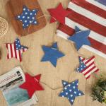 4th of July Patriotic Garland Decorations, Rustic Wooden Star Red White and Blue Garland Decor, Retro 4th of July Banner for Fireplace Mantel Wall Patriotic Party Home Decor (Star)