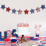 4th of July Patriotic Garland Decorations, Rustic Wooden Star Red White and Blue Garland Decor, Retro 4th of July Banner for Fireplace Mantel Wall Patriotic Party Home Decor (Star)