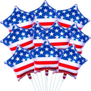 10 Pieces 18 Inches American Flag Star Foil Balloons, Patriotic Red, White, and Blue Mylar Star Shaped Balloons for 4th of July, Independence Day, Memorial Day, and National Holidays Party Decorations