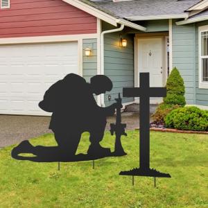 DoubleFill Memorial Day Decorations Patriotic Soldiers Yard Sign with Stake 4th of July Decorations Independence Day Waterproof Outdoor Patriotic Decor for Garden Patio Pathway Yard Lawn Decor