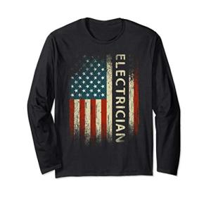 Patriotic Electrician Gifts American USA Flag Funny Lineman Long Sleeve T-Shirt