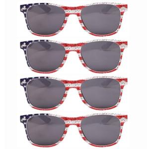 QYVEWY 4 Pairs American Flag Sunglasses Bulk for Men Women UV400 Protection Classic Patriot (4Spotted/Grey lens)