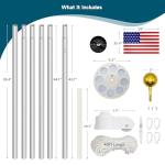 Weavelife 20FT Flag Pole Kit with Solar Light in Ground, Heavy Duty Sectional Extra Thick Aluminum Flagpole Kit with 136 Led Flag Light Solar Powered, Flag Included