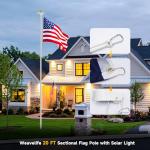 Weavelife 20FT Flag Pole Kit with Solar Light in Ground, Heavy Duty Sectional Extra Thick Aluminum Flagpole Kit with 136 Led Flag Light Solar Powered, Flag Included