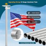Weavelife 20FT Flag Pole Kit with Solar Light in Ground, Heavy Duty Sectional Extra Thick Aluminum Flagpole Kit with 136 Led Flag Light Solar Powered, Flag Included