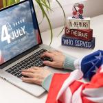 CroBlissful 4 Pcs Memorial Day Table Decorations Patriotic Tabletop Decorations Red White Blue Fourth of July Table Centerpieces Sign for Office Tiered Tray Home Shelf 250th Anniversary