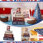 CroBlissful 4 Pcs Memorial Day Table Decorations Patriotic Tabletop Decorations Red White Blue Fourth of July Table Centerpieces Sign for Office Tiered Tray Home Shelf 250th Anniversary