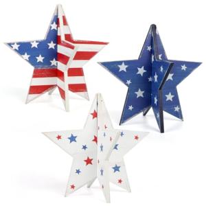 COCHIE 6 Inch Labor Day Decorations Wooden Stars Set, Vintage 3D Star Memorial Day Tiered Tray Decor, 4th of July Red White Blue Patriotic Decoration for Home Table Desk Door Shelf (Flag Retro)