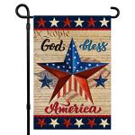 Patriotic God Bless America 4th of July Garden Flag 12 x 18 Inch Vertical Double Sided Blue Red Star Independence Day Memorial Day Yard Outside Décor