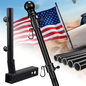 Truck Flag Pole with Hitch Holder – 6FT Heavy Duty Flagpole Kit for 2" Tow Hitch, Dual Angle Mount, Windproof Sleeve for Trucks, Jeep,Trailer – for Tailgating,Parades,Off-Road Flag Display