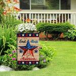 Patriotic God Bless America 4th of July Garden Flag 12 x 18 Inch Vertical Double Sided Blue Red Star Independence Day Memorial Day Yard Outside Décor