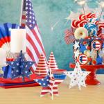 COCHIE 6 Inch Labor Day Decorations Wooden Stars Set, Vintage 3D Star Memorial Day Tiered Tray Decor, 4th of July Red White Blue Patriotic Decoration for Home Table Desk Door Shelf (Flag Retro)