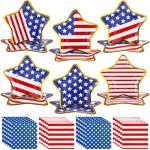 Funnymoom 96 Pcs 4th of July Plates and Napkins Sets 9" Gold Foil Star Shaped Disposable Dinner Dessert Plates Cocktail Napkins for Patriotic Independence Day American Flag Party Supplies, Serve 48