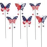 6 Pcs 4th of July Decorations Outdoor,18.2" Red White Blue Metal Butterfly Decorative Garden Stakes for Independence Day,Americana Patriotic Yard Signs Decor for Garden Lawn Porch