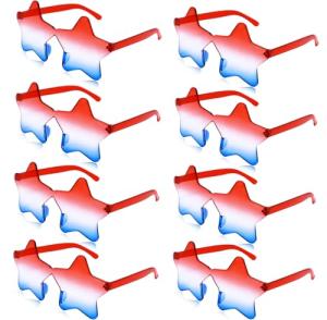 AmoraKiva 8pc 4th of July Glasses with Red White and Blue Star Style for Independence Labor Day American USA Flag Sunglasses Eyewear for Party Props accessories decorations