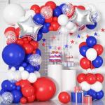 Longwu Red White and Blue Balloon Garland Arch Kit - 141 Pcs 4th of July Balloons Arch Kit for Patriotic Birthday Nautical Baseball Graduation Theme Decorations with Star Foil Balloons
