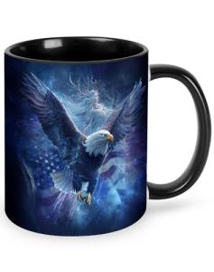 Yrebyou Eagle USA Flag Coffee Mug Novelty Ceramic Coffee Cup with Handle Gifts for Women and Men Microwave Safe for Home or Office 11oz