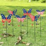 6 Pcs 4th of July Decorations Outdoor,18.2" Red White Blue Metal Butterfly Decorative Garden Stakes for Independence Day,Americana Patriotic Yard Signs Decor for Garden Lawn Porch