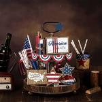 FairySandy 13 Pcs 4th of July Decorations Patriotic Tiered Tray Decor Rustic Americana USA Flag Farmhouse Wooden Sign Star Red White Blue Sign Independence Day Memorial Day Decor for Table Home Party