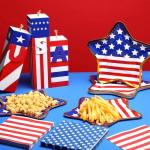 Funnymoom 96 Pcs 4th of July Plates and Napkins Sets 9" Gold Foil Star Shaped Disposable Dinner Dessert Plates Cocktail Napkins for Patriotic Independence Day American Flag Party Supplies, Serve 48