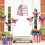 6 Pcs 4th of July Decorations Outdoor,18.2" Red White Blue Metal Butterfly Decorative Garden Stakes for Independence Day,Americana Patriotic Yard Signs Decor for Garden Lawn Porch