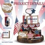 FairySandy 13 Pcs 4th of July Decorations Patriotic Tiered Tray Decor Rustic Americana USA Flag Farmhouse Wooden Sign Star Red White Blue Sign Independence Day Memorial Day Decor for Table Home Party