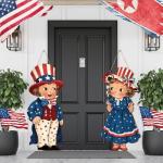 Shellwei 2 Pcs 4th of July Hanging Sign Wooden Patriotic Front Door Decorations Memorial Day Hanging Decorations for Independence Day 250th Anniversary Home Front Porch Wall Indoor Outdoor Door Hanger