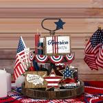 FairySandy 13 Pcs 4th of July Decorations Patriotic Tiered Tray Decor Rustic Americana USA Flag Farmhouse Wooden Sign Star Red White Blue Sign Independence Day Memorial Day Decor for Table Home Party