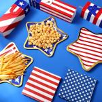 Funnymoom 96 Pcs 4th of July Plates and Napkins Sets 9" Gold Foil Star Shaped Disposable Dinner Dessert Plates Cocktail Napkins for Patriotic Independence Day American Flag Party Supplies, Serve 48