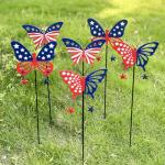 6 Pcs 4th of July Decorations Outdoor,18.2" Red White Blue Metal Butterfly Decorative Garden Stakes for Independence Day,Americana Patriotic Yard Signs Decor for Garden Lawn Porch