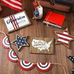 FairySandy 13 Pcs 4th of July Decorations Patriotic Tiered Tray Decor Rustic Americana USA Flag Farmhouse Wooden Sign Star Red White Blue Sign Independence Day Memorial Day Decor for Table Home Party